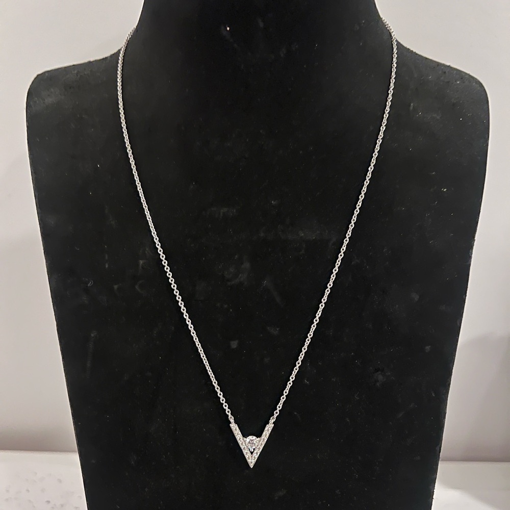 NEW Diamonique Silver Triangle Diamond Pendant